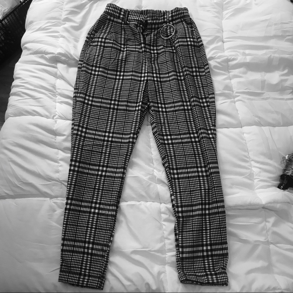 Black and white plaid pants